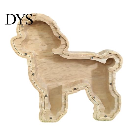 Children Piggy Bank Wooden Dog with Clear Front, Unbreakable Puppy Coin Cash Front Container, Decorative Animal Money Saving Box for Boys Girls