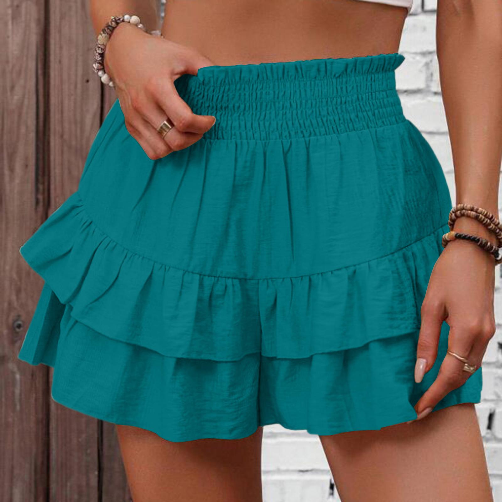 Women s Shorts Casual Summer  Color Beach Loose Pocket Short Skirt Pants XL