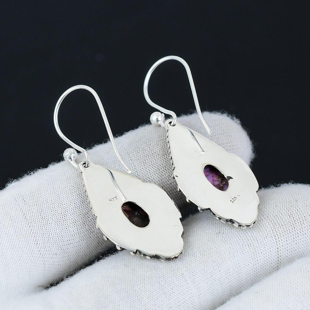 Natural Kingman Spiny Oyster Gemstone Earrings, 925 Sterling Silver Earring, Handmade Boho Silver Jewelry Dangle Earrings, Easter Gifts