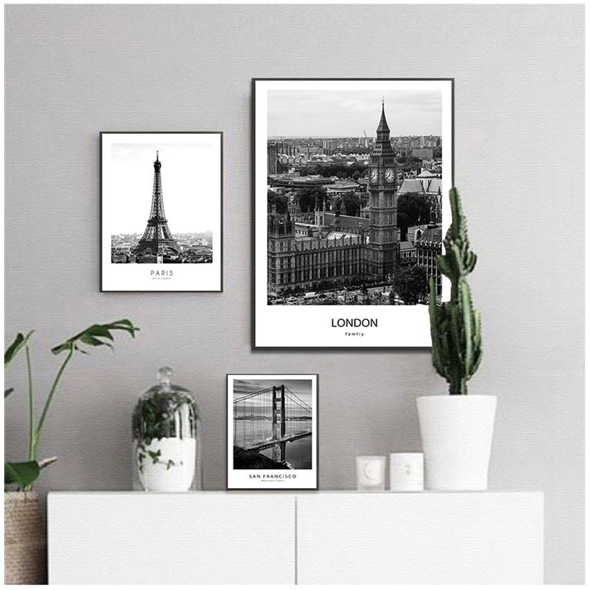 And White Pictures for Living Room Home Decor Modern New York London Paris City Wall Art Landscape Posters and Prints Black