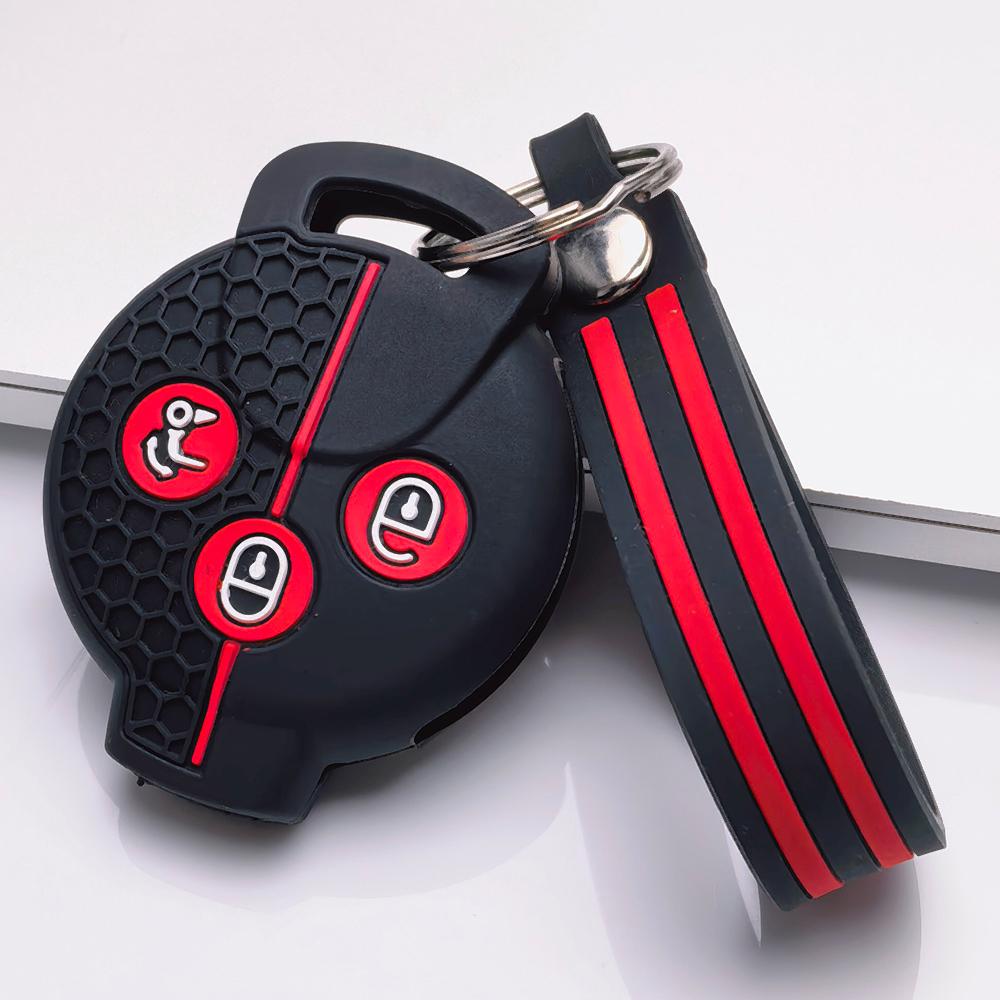 Silicone Car Key Fob Cover for Smart Fortwo Forfour Roadster City Coupe City Cabrio with Keychain Honeycomb Texture Shockproof Car Remote Key Sleeve