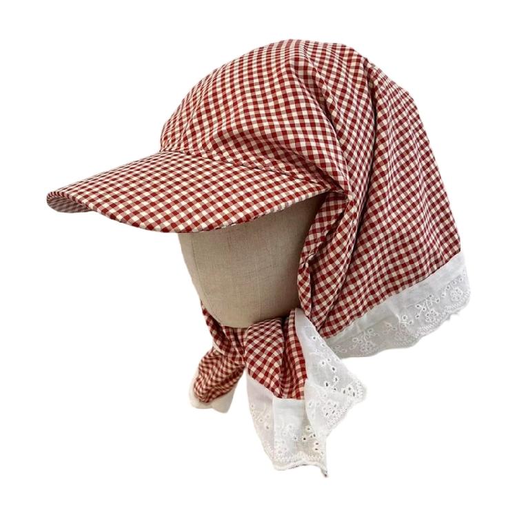 

French Styles Checkered Headscarf Caps Comfortable and Breathable Sunproof Headcovering Hat for Fashion Women Daily Wear красный