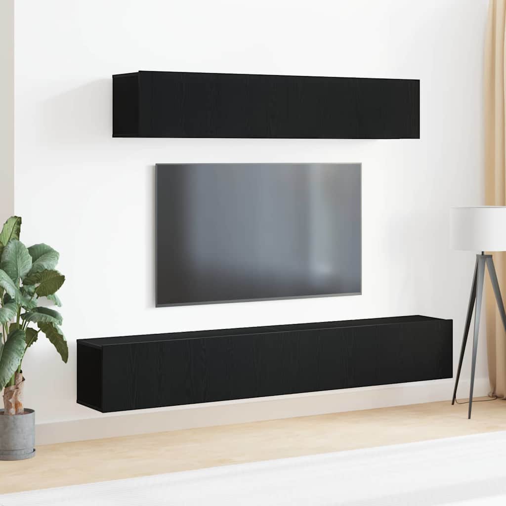 Wall Mounted TV Cabinet Set 4 pcs Black Oak Wood Based Panel