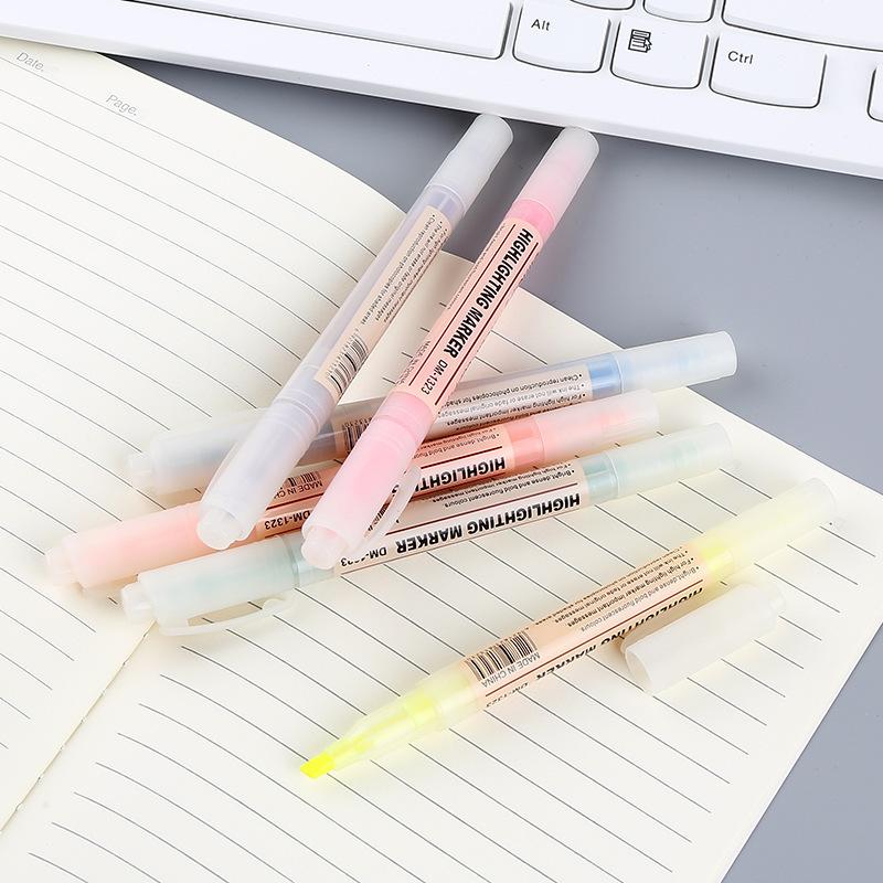 6/5Colors/box Double Headed Highlighter Pen Collection Fluorescent Markers Highlighters Pens Art Marker Japanese Charming Kawaii Stationery