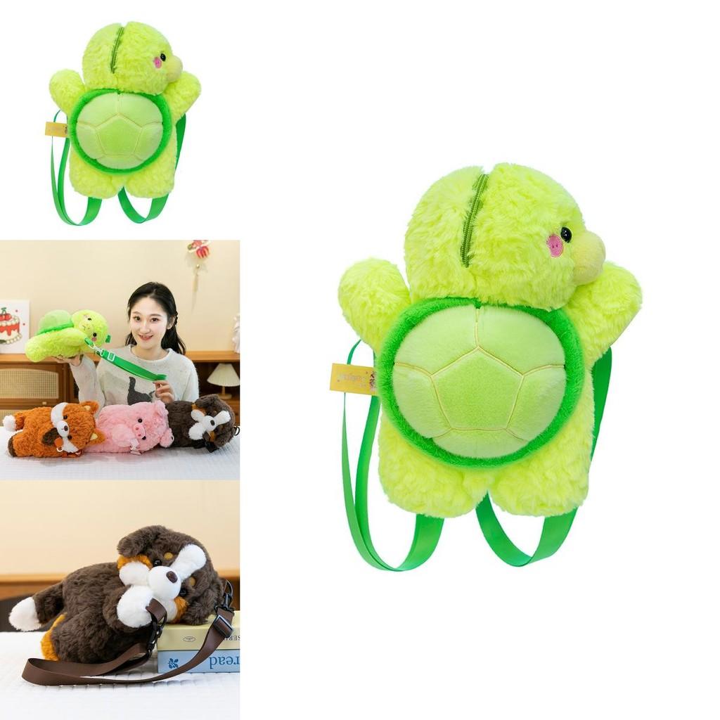 Animal Plush Backpack Puppy Piglet Kids Double Shoulder Bag With Detachable Zipper For Children