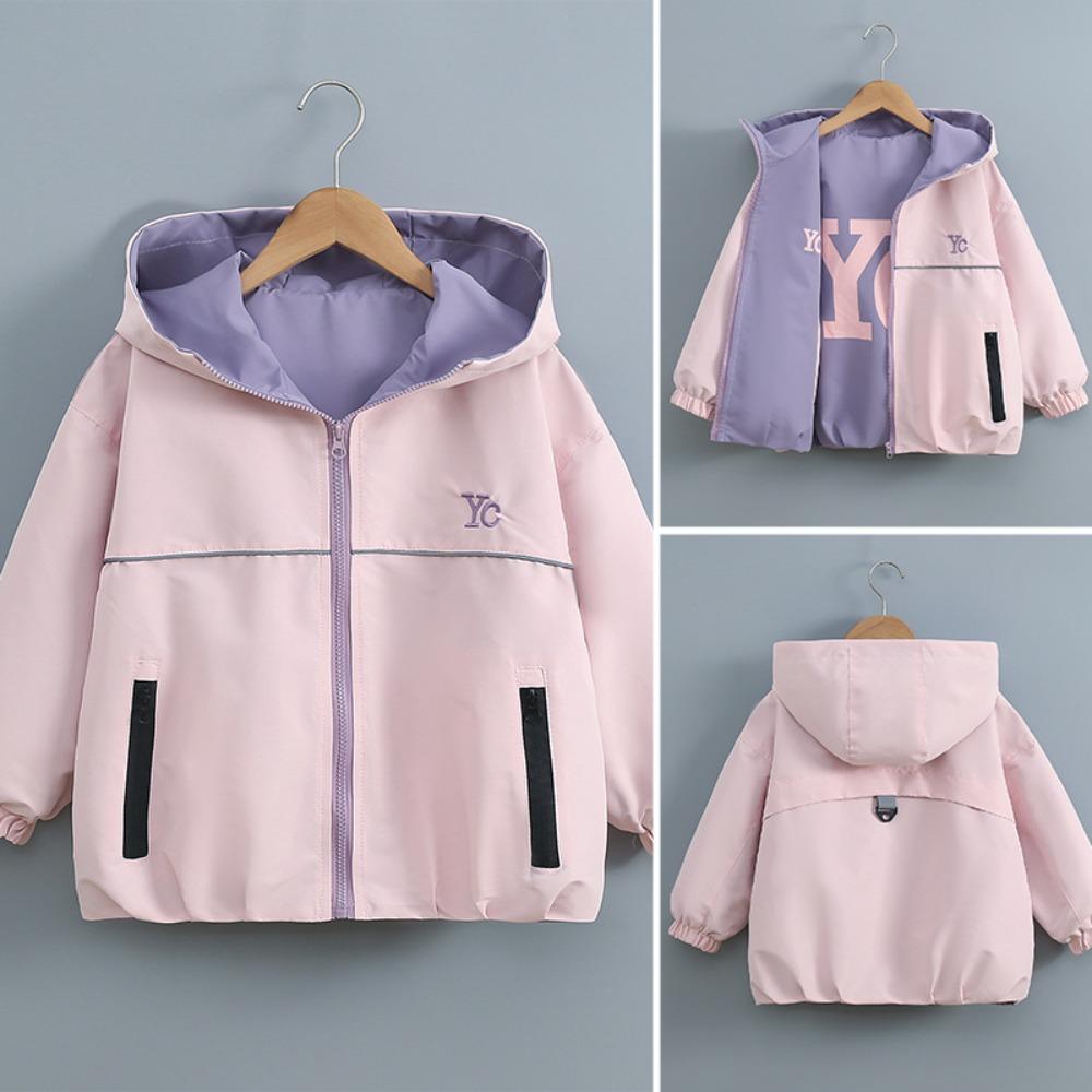 Giacca Reversibile per Bambina Primavera Autunno Moda Bambini Top Giacca a Vento con Cappuccio per Bambini Grandi Cappotto da Esterno