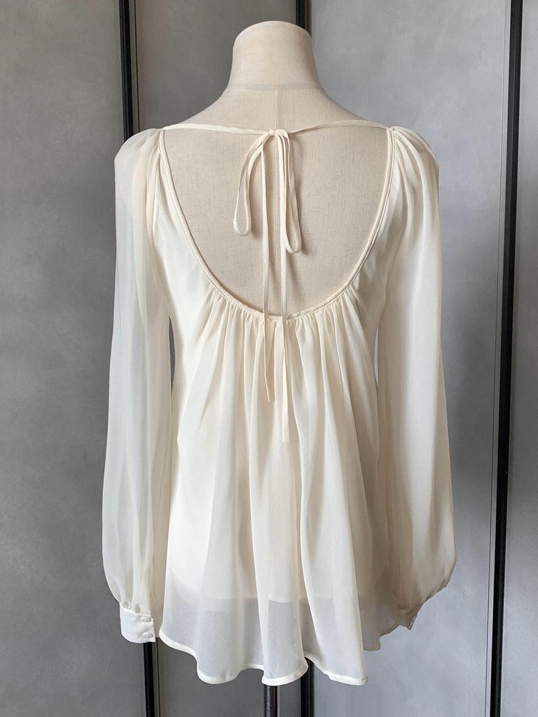 Kubiliv Delicate Beaded Sequined Backless Chiffon Tie Top