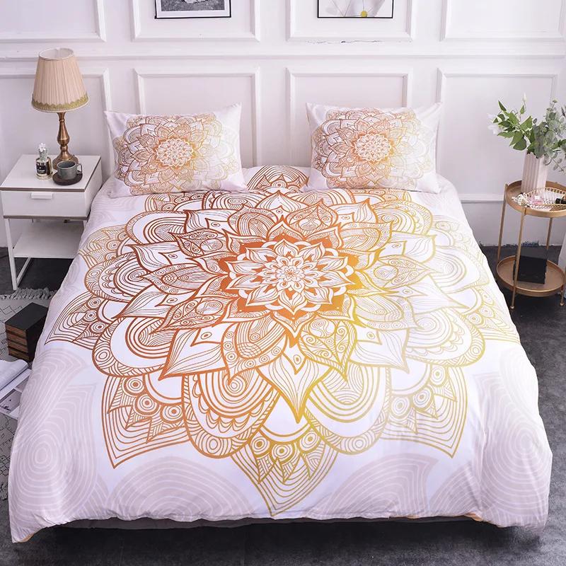 Mandala Duvet Cover Set King Size Lotus Flower Blue Purple Pink Bedding Set Bohemian Mandala Style Soft Polyester Quilt Cover