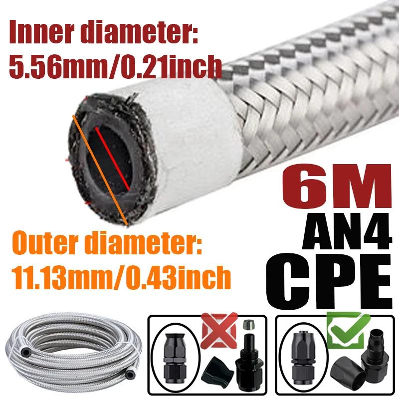 

6M 19.68FT 4AN 6AN 8AN Car Racing Fuel Hose Oil Gas Line Stainless Steel Braided Brake Hose CPE Rubber Pipe Engine Cooler Tube 6M AN4 ID 5.56mm