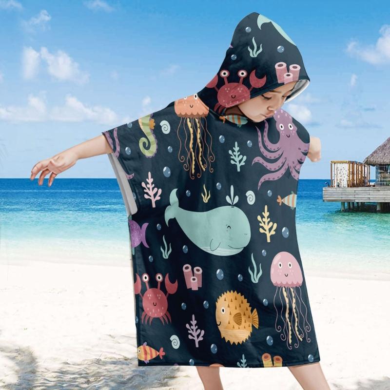 Foldable Children Beach Towel Hooded Wrap Cloth Comfortable Kids Cape Beach Bath Robe Comfortable Cloak Bath Towel