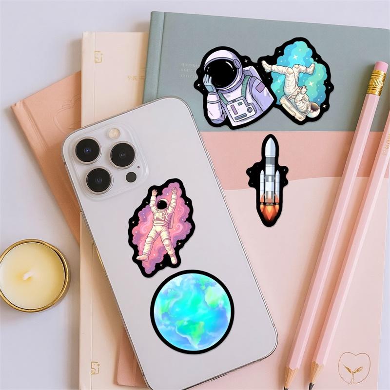 50PCS Cartoon Space Astronauts PVC Sticker Aesthetic Colored DIY Sticky Decoration Scrapbooking Hand Accounting Supplies