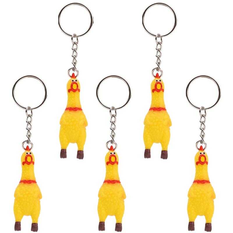 Mini Rubber Squeeze Screaming Chicken Toy Pendant Keychain Yellow Shrilling Chicken Voice Keyring Creative Gift for Kids Friends
