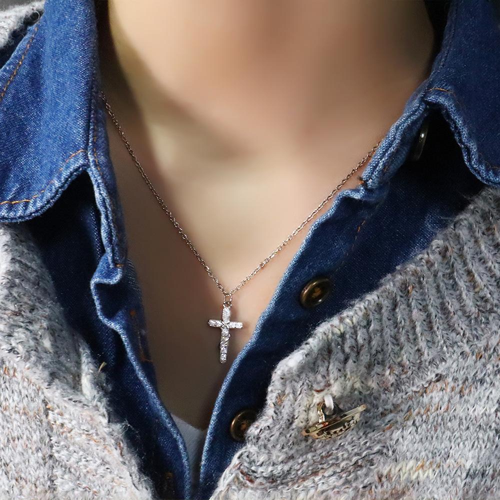 Zircon Cross Necklace Trendy Japanese Women'S Hip-Hop Kusa Wind Casual Sweater Chain Sweater Chain Diamond Collarbone Chain