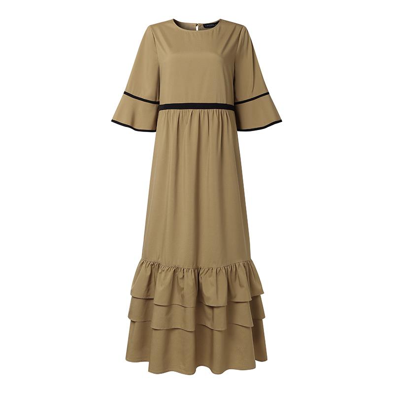 ZANZEA Women Casual Round Neck Short Sleeve Summer Ruffles Long Dress