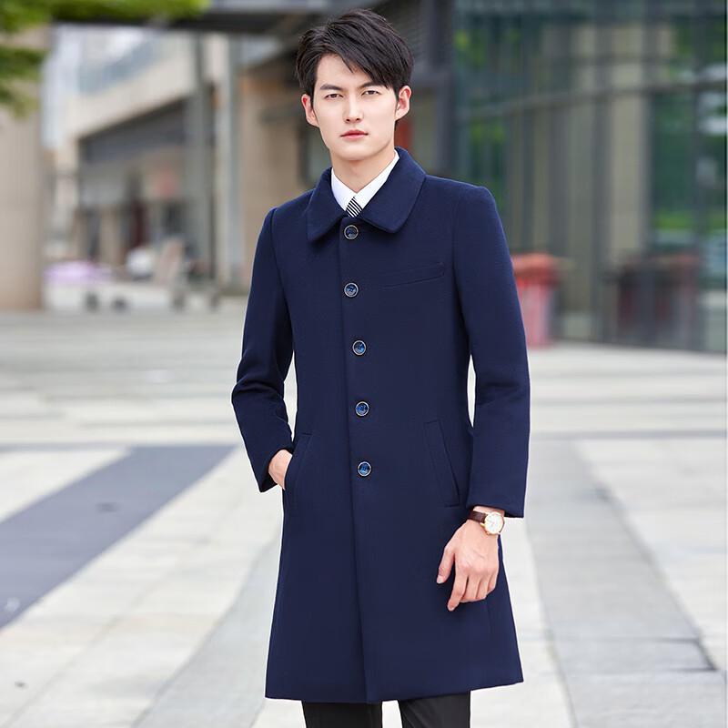 Teluoman Men's Mid-Length Wool Blend Work Overcoat