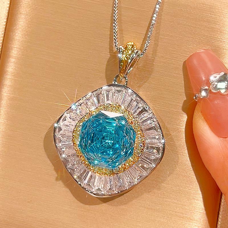Autumn And Winter Jewelry Copper Bottom Gold-Plated Rose Cut Sea Blue Temperament Light Luxury Suit Women 14-10Mm