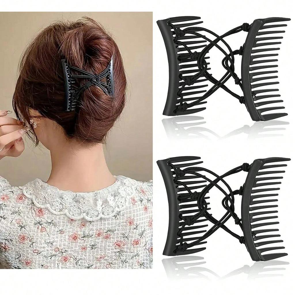 2 Pieces of Fashionable and Elegant Magic Combs Suitable for Women's Accessories, Adjustable Elastic Double Comb Hair Clips Suitable for Th