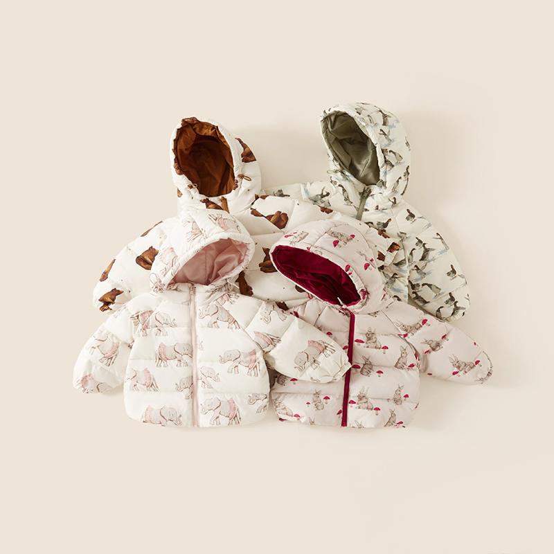 Boys Girls Winter Elephant Cartoon Print Windproof Warm Hooded Fashionable Versatile