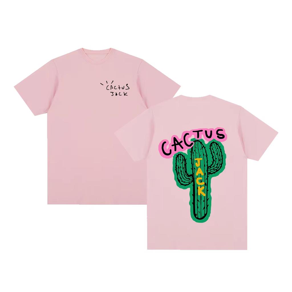 Pink Logo Cactus Street Trendy Brand Tshirt Cotton Graphic Tee Unisex Unisex Summer Streetwear