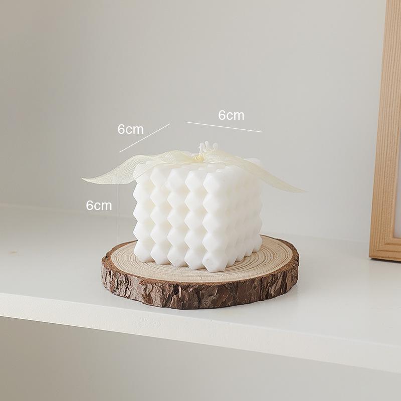 Rubik's Cube Aromatherapy Candle - Soy Wax White Geometric Ornament & Home Decor Candle