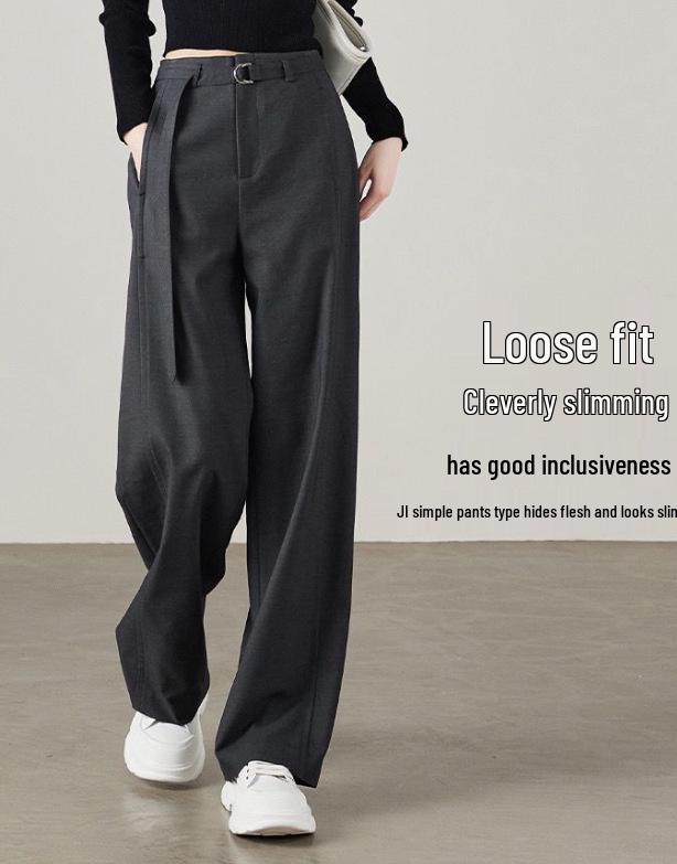 

2026 Women s Black Cotton High-Waisted Wide-Leg Pants - Loose, Slimming, and Floor-Length for Spring and Autumn. XL серый
