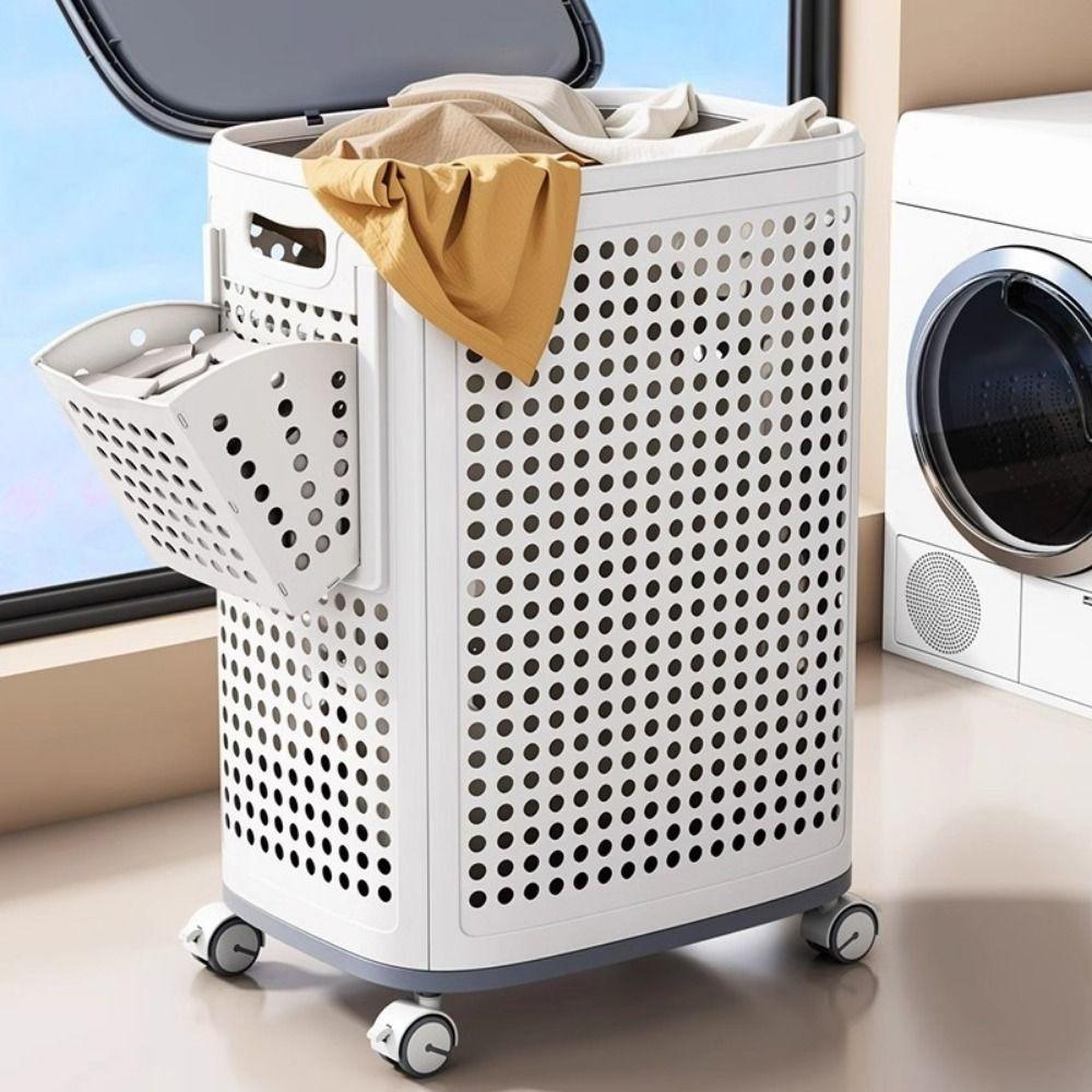 Plastic Folding Dirty Clothes Basket Dust-proof Rolling Laundry Basket  Apartment