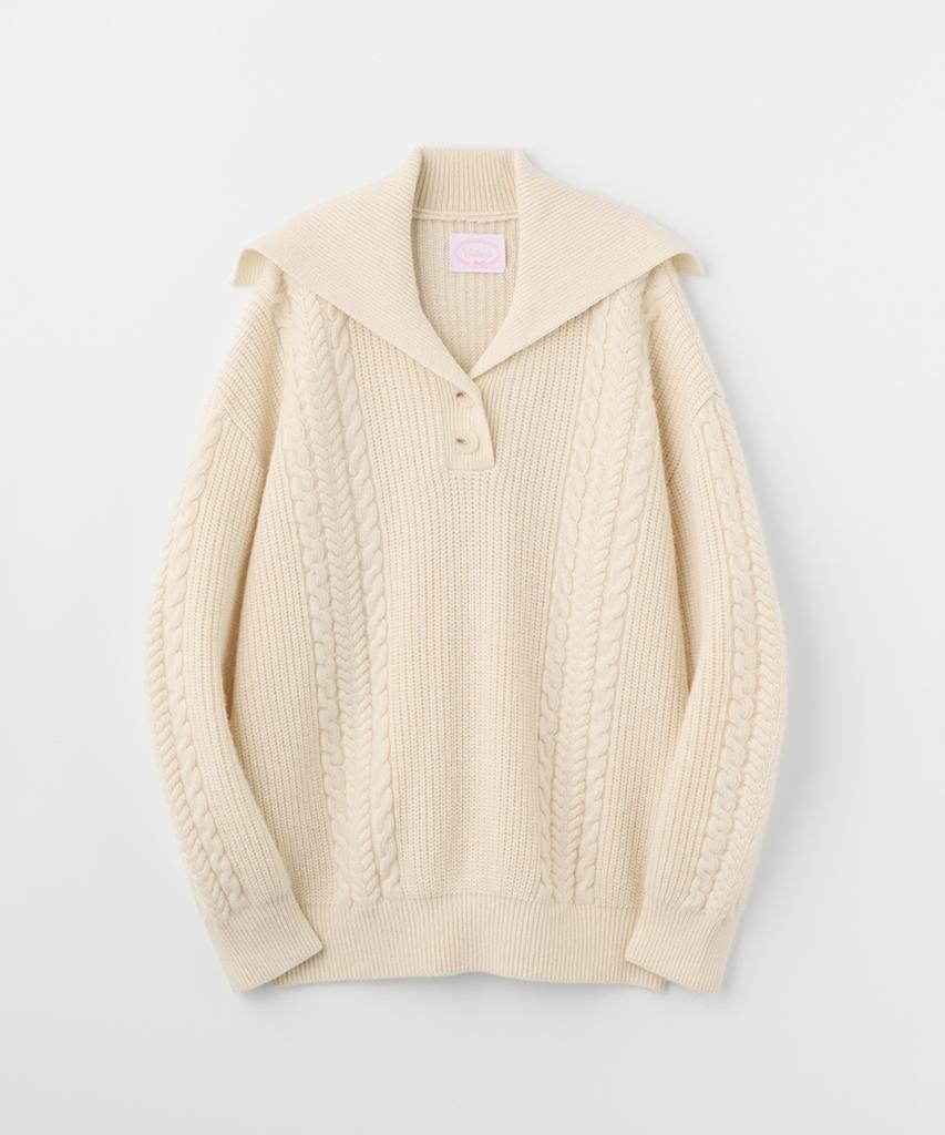 Selliteiljeu Sailor Collar Cable Knit_Ivory