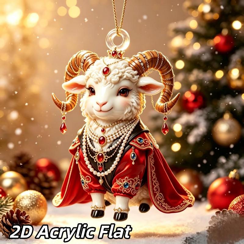 Acryl Chinesisches Tierkreiszeichen Ziege Hängendes Ornament Glücksbringendes Rotes Gold Design Für Neujahr Heimdekoration