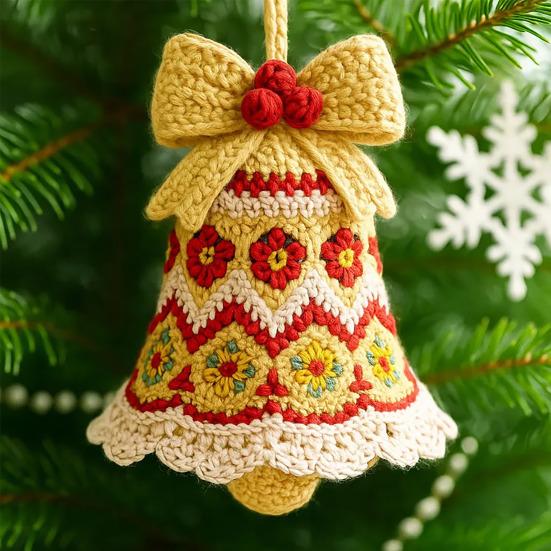 Handmade Christmas Bell Ornament DIY Knitted Santa Claus Bell Crochet