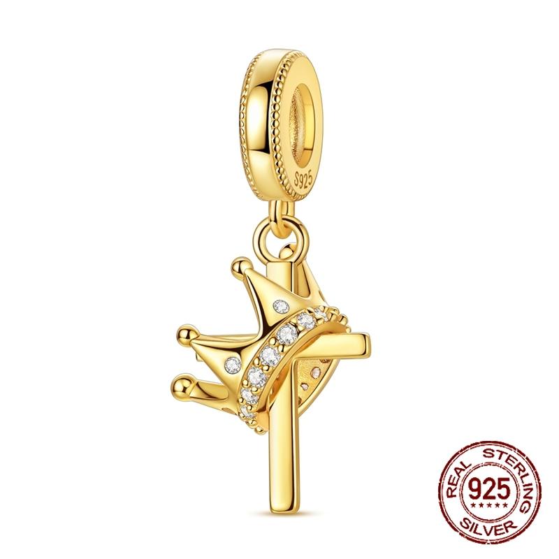 

Подвески Золотая Корона Крест Медь Подвеска-шарм Подходит для браслета-бенгла, ожерелья, DIY ювелирных изделий