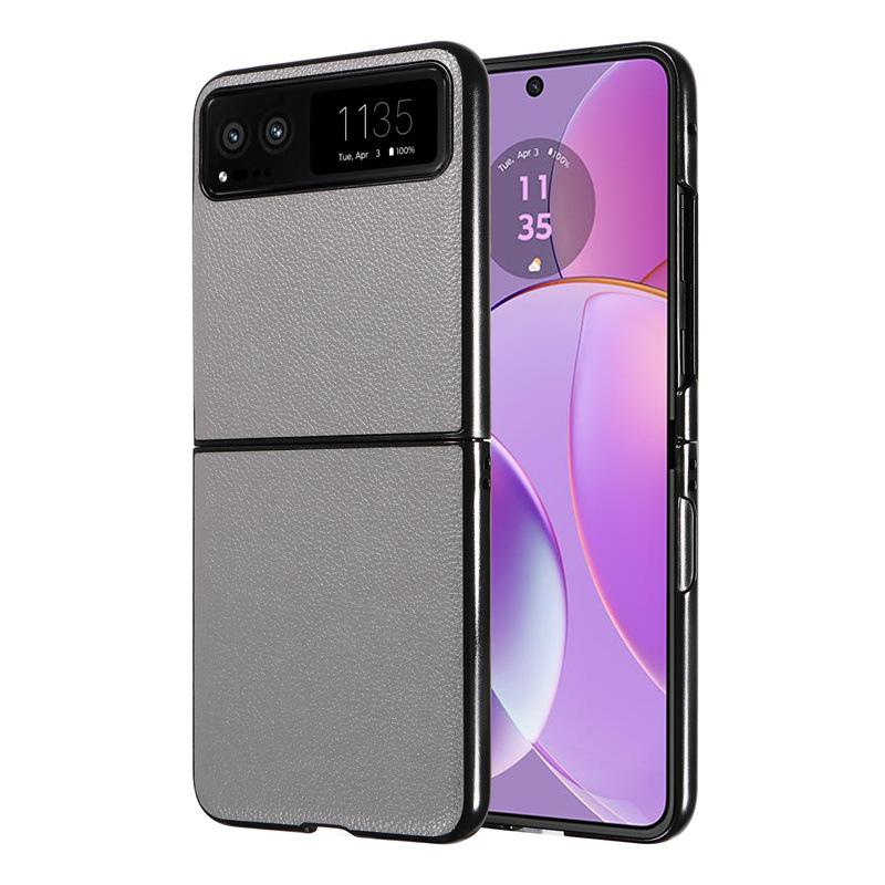 Phone Case for Motorola Razr 40 Covers with Leather Patch Lychee Pattern Shockproof Bumper Anti-fall Protective Cases