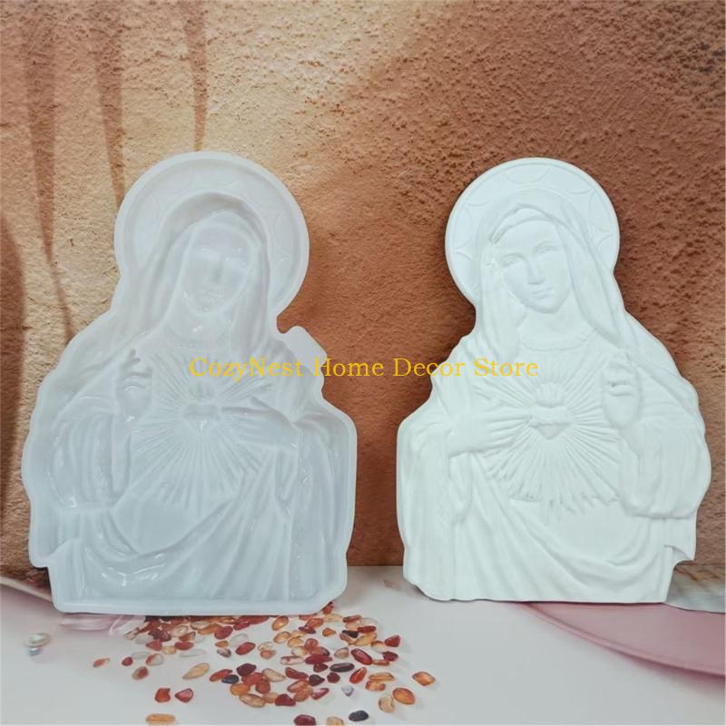 92MF Religious Immaculate Heart Mother Sculpture Silicones Mold For Catholic Wall Art And Decorative Epoxy Resins Craft Gift