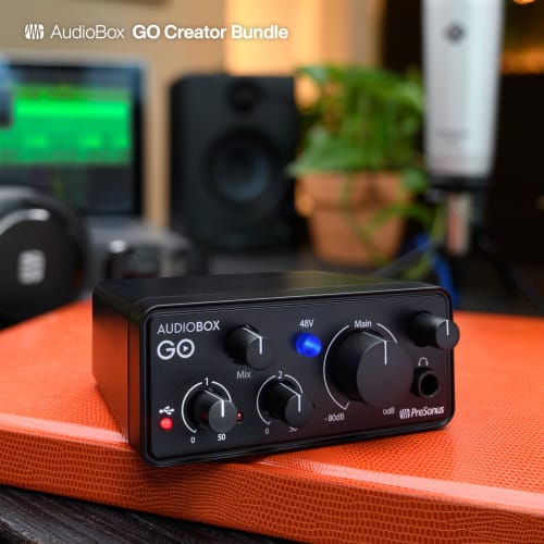PreSonus AudioBox Go Creator Complete Studio Recording Bundle with USB Audio 96K Interface, Condenser Microphone, Professional Monitoring Headphones,