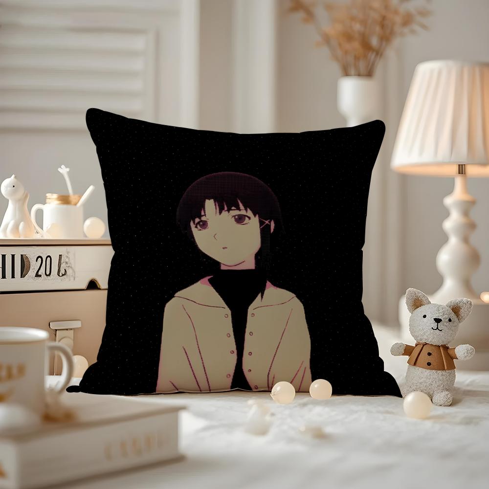 Anime EExperiments LLain Kissenbezug Milbendichter Kissenbezug Versteckter Reißverschluss seidiger kurzer Plüsch Sofakissenbezug