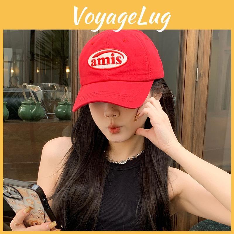 Hat Peaked Red Baseball Cap Amis Letter Pattern Soft Top Breathable Adjustable