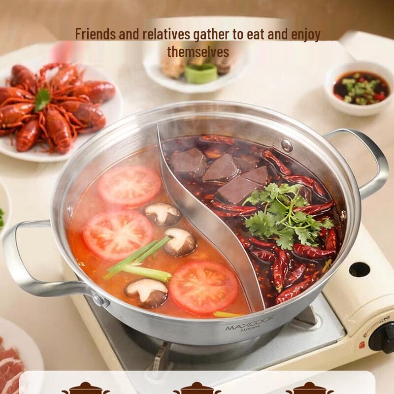 MAXCOOK 32cm 304 Stainless Steel Dual-Flavor Hot Pot