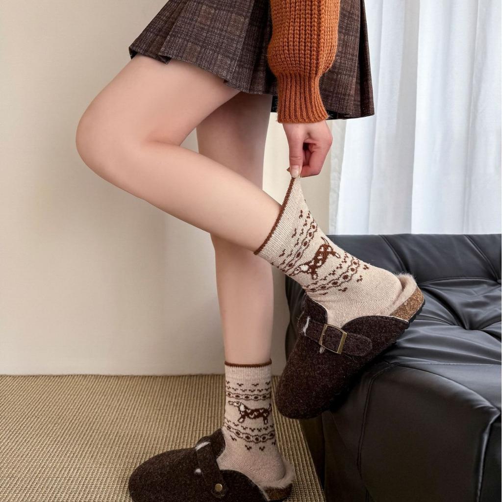 Wool Socks Women'S Warm Puppy Socks Mid-Leg Socks Fashion Trend Stacked Socks Maillard Socks Women