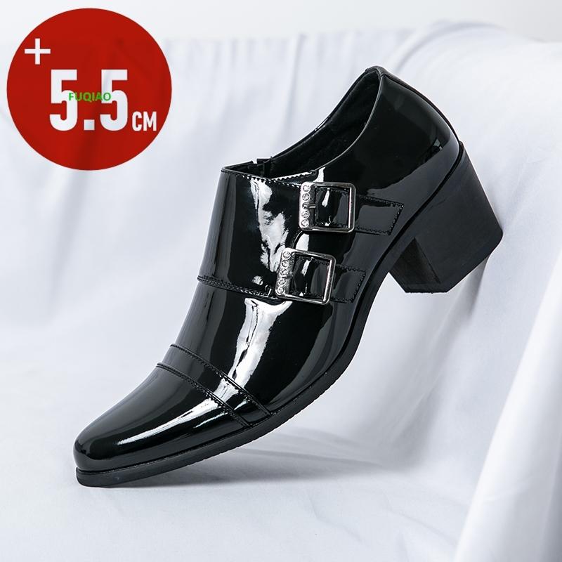 

Men s High Heel Leather Shoes Double Breasted 5.5cm Elevator Shoes Plus Size Formal Business Casual Loafers Stylish Comfortable 38