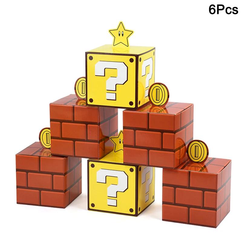 6 Stück Fragezeichen-Blöcke Geschenkbox Kinder Videospiel-Thema Geburtstagsparty Mitgebsel Süßigkeiten-Leckerli-Box Dekoration Zubehör Goody Bags 10 cm