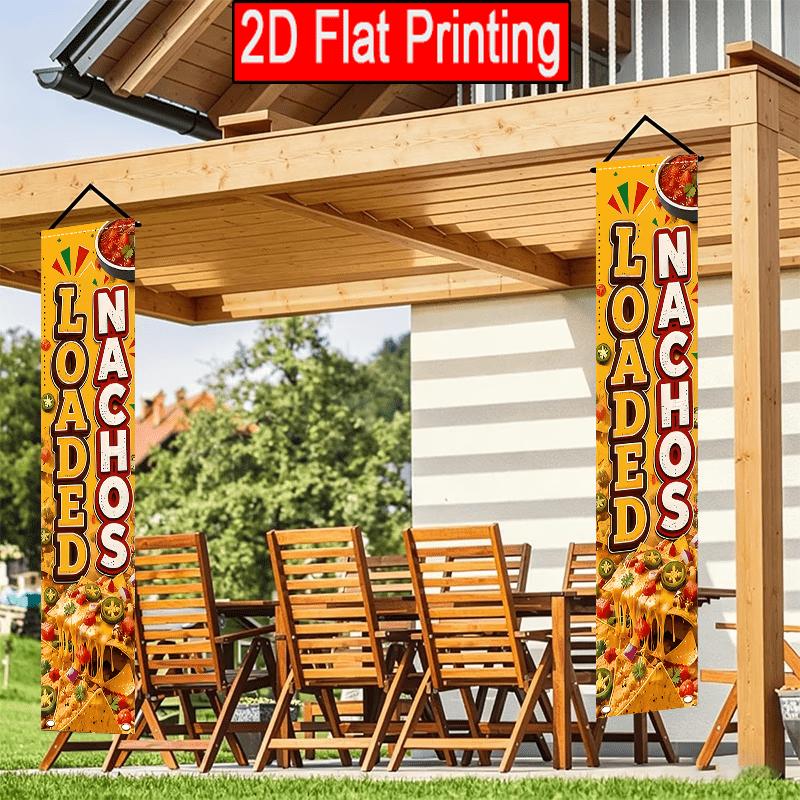 2D Flat, 2pcs 2D Flat Cheese Corn Chip Theme, 30.48X179.83 cm Polyester Door Couplet, Cheese Corn Chip Design, Suitable for Store Advertising, Outdoor