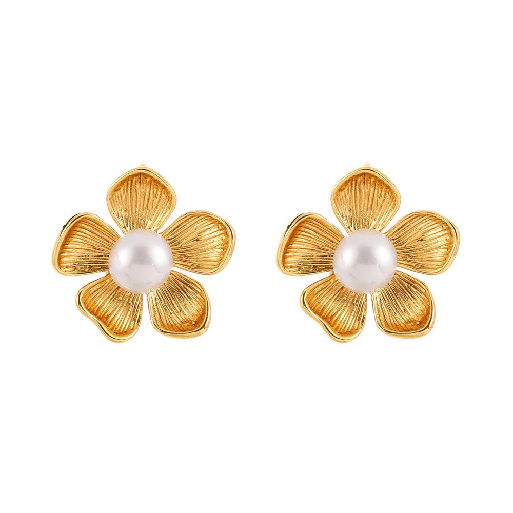 French Light Luxury Geometric Floral Shell Pearl Earrings for Women - Versatile, Everyday Design
