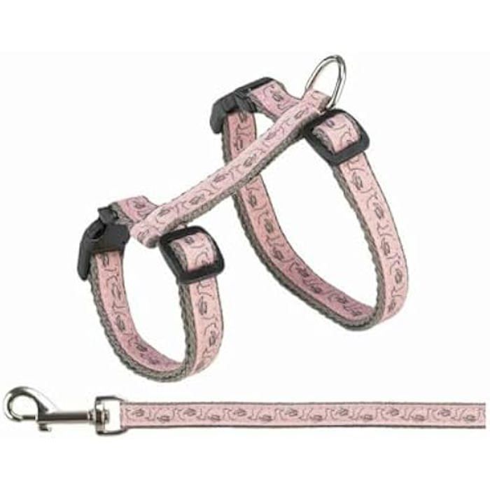 Harnais pour chat - TRIXIE - Kattentuig - Gris/Rose - Taille unique - Nylon 120 CM