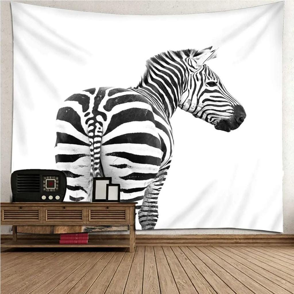 Zebras Tapestry Black White Stripes African Savanna Wild Animals Tapestry Wall Hanging for Home Decor Living Room Bedroom Dorm