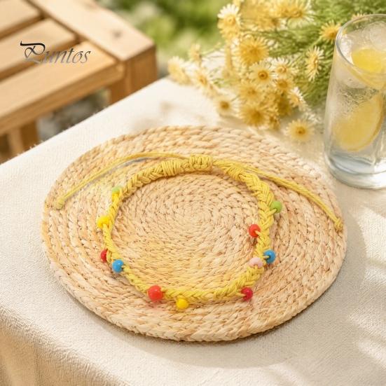 Casual Minimalist Hand Rope Handmade Braided Bracelet for Women, Bohemian Woven Wrist Colorful Summer Beach Accessories with Rice Beads, Adjustable