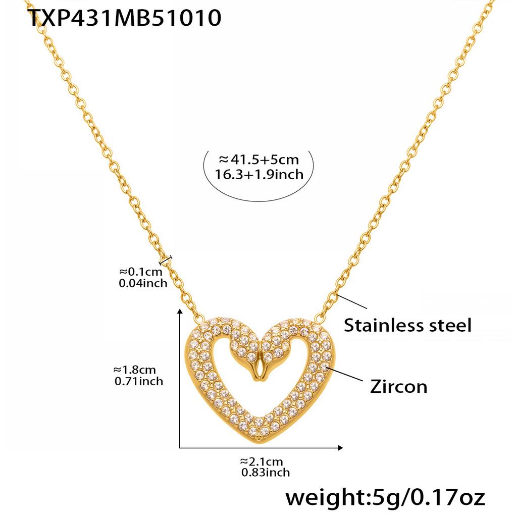 Boucles d'oreilles Bague Bracelet Collier Cœur de Cygne en Acier Inoxydable Chaîne Plaqué Or 18 carats Colliers Bracelets Bagues Boucles d'oreilles pour Femmes