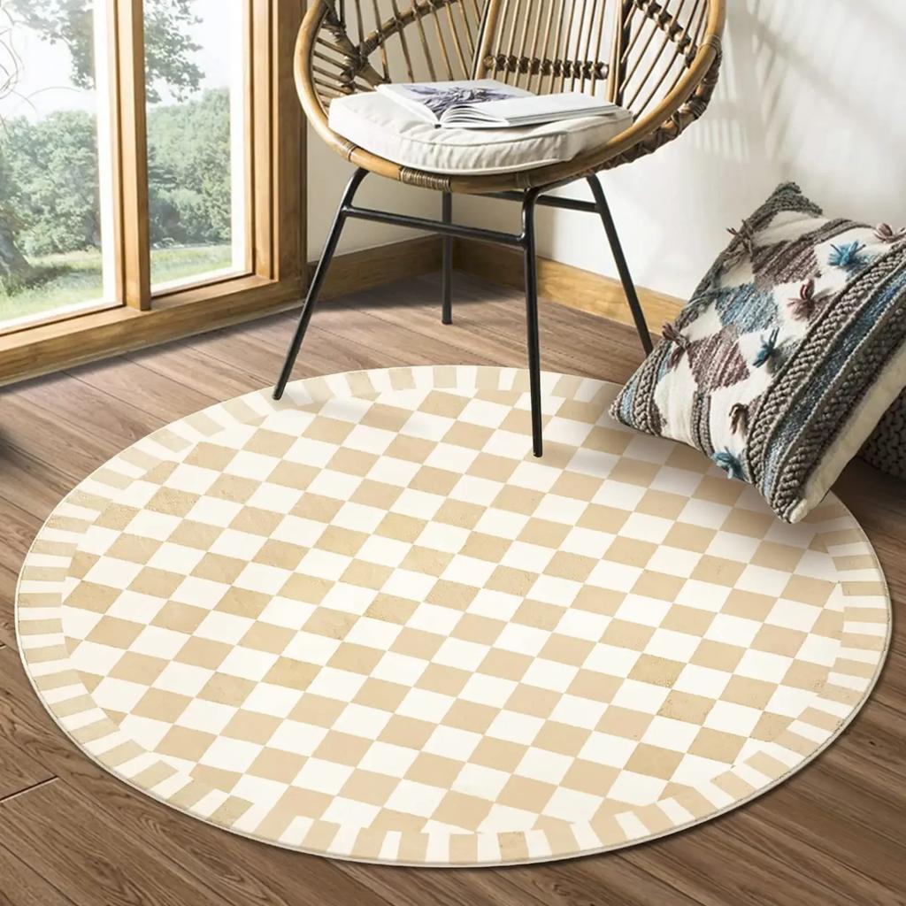 Checkerboard Plaid Round Carpet Geometric Floor Mat for Bedside Dorm Closet Dining Room Decor Soft Non-Slip Area Rugs Doormat