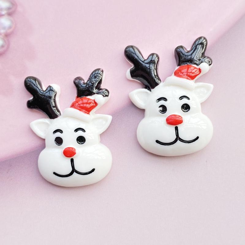8Pcs Kawaii Cute Resin Mixed Christmas Deer Head Flat Back Cabochons Scrapbooking DIY Jewelry Craft Decoration Accessories F75