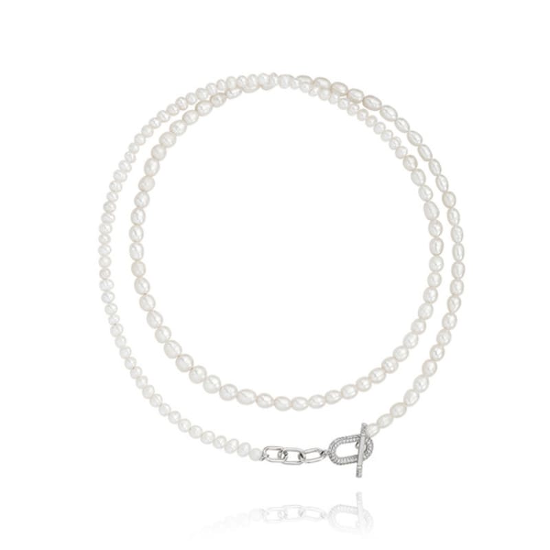 ozel Natural Pearl Linked Chain Necklace with Toggle & Bar PB045-5N