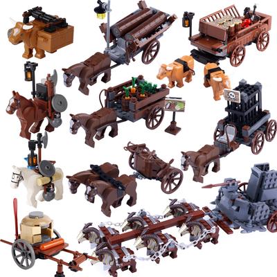 MOC Mittelalterlicher Wagen Bausteine Ritter Transport Viehwagen Reisende Beutel Pferd Kriegswagen Gefängnis Waffen Steine Spielzeug