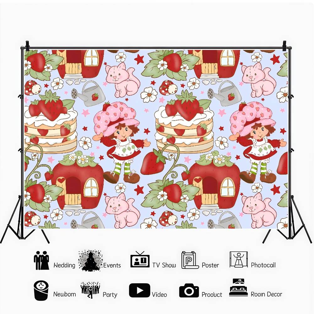 Photographic Background with Strawberry Cake Design, Product Photography Accessories, Photographic Studio Background, Party Decoration, Tapestry Paper 150x100 cm